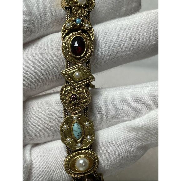 Vintage Gold Tone Slide Charm Bracelet 7.25” Long - Picture 3 of 8